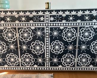 Navy with white floral starburst pattern cabinet
