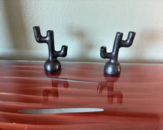 Oaxaca Barro Negro Saguaro Candle Holder - pair