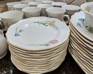 164. Villeroy & Boch Dinnerware Set for 12, Dinner Plates, Salad Plate, Bowls, Coffee Cups, Serving Platter, Serving Bowl, Cream and Sugar, Gravey Boat