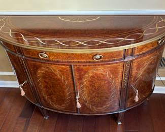 25. Theodore Alexander Demilune Cabinet w/ Mother of Pearl Inlay (54" x 18" x 35")