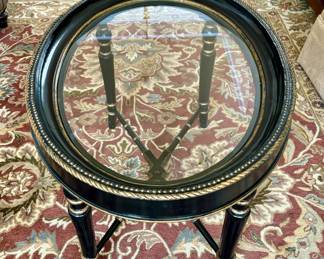 10. Black & Gold Oval Coffee Table w/ Beveled Glass Inset (36" x 24" x 22")