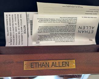 24. Ethan Allen Double Pedestal Dining Table w/ Banded Edge (46" x 72" x 30") (2-22" leaves & Pads) -6 Dining Chairs - 4 Side Chairs and 2 Arm Chairs Chippendale Style (30" x 19.5" x 42")