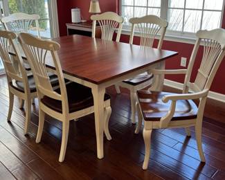 49. Nichols & Stone Dining Set, Table  (64" x 44" x 29.5")  (2-16" leaves) and 6 Chairs, 4 Side  2 Arm