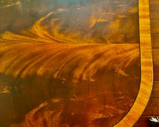 24. Ethan Allen Double Pedestal Dining Table w/ Banded Edge (46" x 72" x 30") (2-22" leaves & Pads) -6 Dining Chairs - 4 Side Chairs and 2 Arm Chairs Chippendale Style (30" x 19.5" x 42")