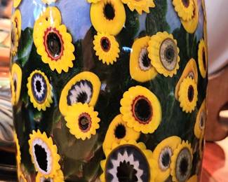 190. Murano Art Glass Millefoiori Italian Vase Signed, Hand-Blown