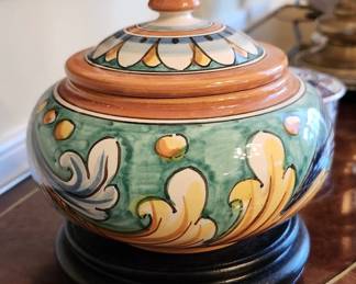 178.  Hand Painted Italian Ceramic Lidded Jar -Andrea Boria-Caltagirone, Sicily