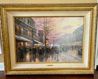 20. Thomas Kincade Lithograph "Boulevard Lights, Paris" 200/2950 w/ Authenticated Plaque on Back (36" x 27.5")