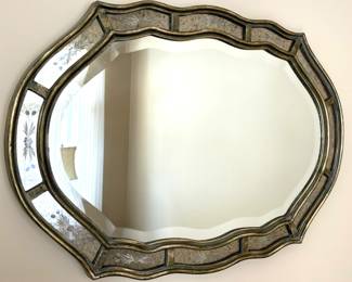 75. Beveled Mirror w/ Etched Glass Frame (35" x 24.5")