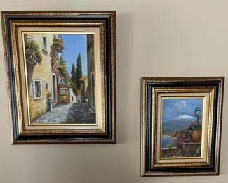 4. Signed Painting of Italian Street Scene by P. Bella  (12" x 14")
5. Signed Oil on Wood of Lamp Post by Mountain (9" x 11")