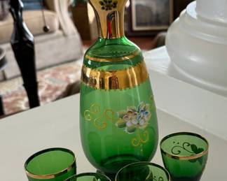 2. Vintage Bohemian 6pc Hand Painted Glass Cordial Set