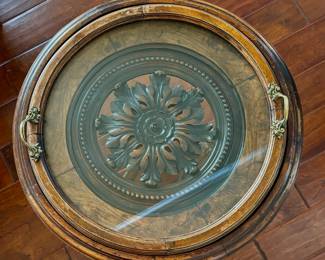 84. Ornate Carved Table w/ Removable Glass Tray (22" x 21.5")