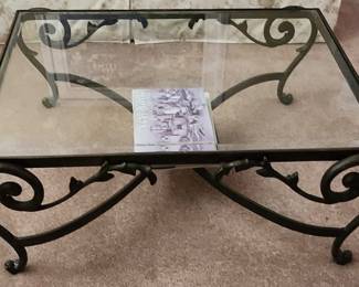108. Glass Scroll Metal Coffee Table (43" x 31" x 17")