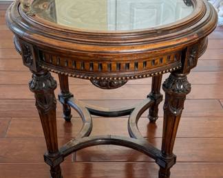 84. Ornate Carved Table w/ Removable Glass Tray (22" x 21.5")
