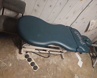 1990s "comfort Craft" model  810 STP. professional massage table. With chair that rolls around it. Fully adjustable with floor pedals, upper torso area needs recovering. Easy fix 
$2,500 well worth it.