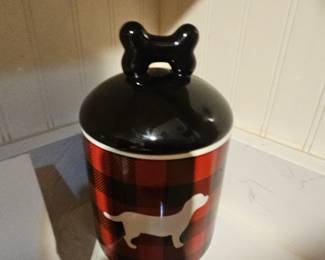 Ceramic dog biscuit container 
$20 ( contains dog biscuits)