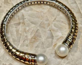 Large John Hardy 18k and 925 pearl cuff