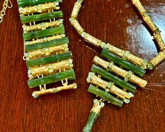 1940s Branch Bamboo Jade choker and bracelet.