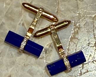 1970s gold diamond and lapis cufflinks