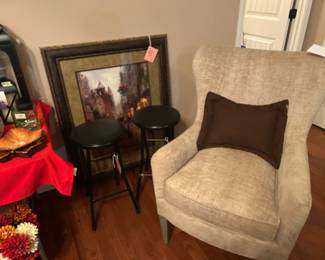 CHAIR, FOLDING STOOLS, PICTURES