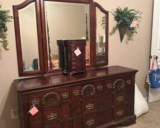 DRESSER WITH MIRROR, JEWELRY CHEST