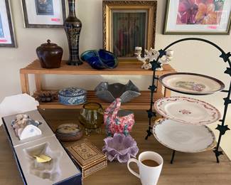 Lladro, pottery, cloisonne vase, glass vase, boxes