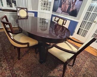 Barbara Barry for Baker dining set, including six chairs and 48" x 68" table with two 20" leaves.