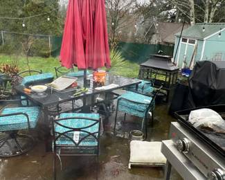 Grill; patio furniture