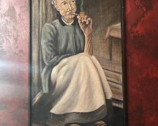 Early American Primitive Painting, (the coat she is wearing looks like a confederate Uniform Coat)