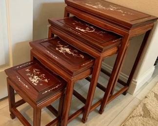 GB131VChinese Rosewood Nesting Tables With Mother Of Pearl Inlay