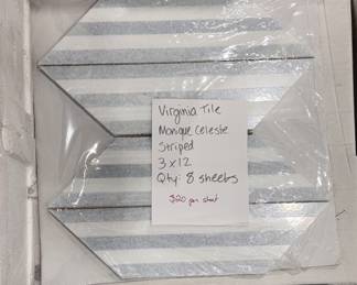 Virginia Tile, Monique Celeste Striped. 8 Sheets. Each Sheet Measures 3" x 12". 