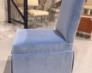 Never USED! Set of 4 Slim Skirted Parson's Dining Chairs in Thibaut Velvet. Each Measures 18" W x 21" D x 18" Seat Height. Photo 4 of 4. 