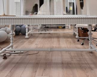 Noir Portuguese Large White Mahogany Wood Three-Drawer Writing Desk - 2 Available. Measures 72" W x 32" D x 31" H. Photo 1 of 5.