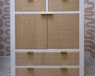 Serena & Lily Mercer Tall Dresser with Natural Raffia Panels. Measures 38" W x 20" D x 52" H. Photo 1 of 4. 
