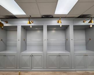 Custom Built Book Cases. Three-Piece Center Unit Measures 166" W x 25" D x 104" H. Two Single Unit Cases Measures 53" W x 25" D x 104" H. Photo 1 of 2.