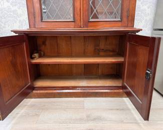 Antique Flame Mahogany Bookcase with Lead Glass Doors. Measures 49" x 18" D x 90" H. Photo 4 of 4.