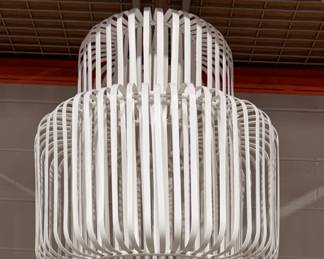 Arteriors Shae Bamboo and Rattan Frame Pendant. Measures 26" H x 25" D. 