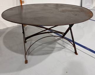 Folding Zinc-Top Dining Table. Measures 60" R. Photo 1 of 3.