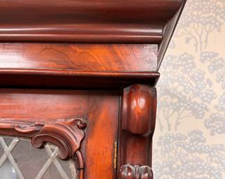Antique Flame Mahogany Bookcase with Lead Glass Doors. Measures 49" x 18" D x 90" H. Photo 3 of 4.