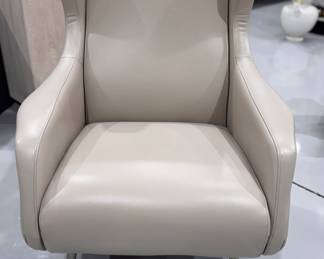 Interlude Palmer Chair Upholstered in Light Stone Colored Leather. Measures 30" W x 34" D. Photo 1 of 3. 