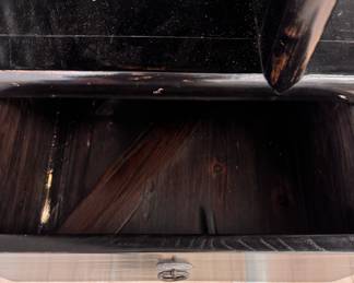 Antique Ebonized Wood Chinese Lattice Bookcase Fitted with TV Mount. Sourced from Golden Triangle. Lower Shelves Have Working Doors. Measures 75" W x 18" D x 88" H. Photo 4 of 4.