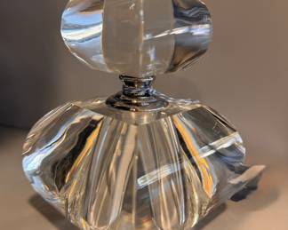 Crystal Perfume Bottle. Measures 4" x 4" x 7" H. 