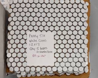 White Gloss Penny Tile. 50 Sheets. Each Measures 12" x 12". 