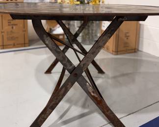 Folding Zinc-Top Dining Table. Measures 60" R. Photo 2 of 3.