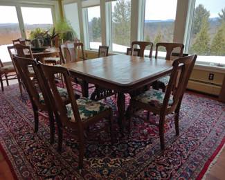 003
S. Bent & Brothers Six Upholstered Dining Chairs (One Arm Chair) w/ Pop Out Upholstered Seats
17" x 19" x 38" H