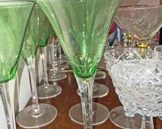Vintage hand-blown cocktail or martini glasses with an elegant, clear stem
