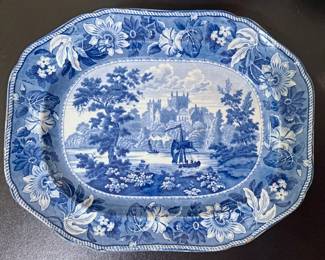 English Staffordshire blue and white transferware platter