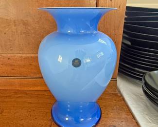 Holmegaard Amfora vase in blue opal glass, designed by Michael Bang
