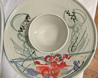 Vintage Jim Reno Studio Pottery Crab Chip 'N Dip Platter