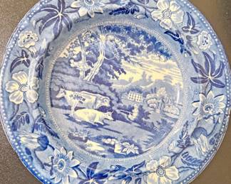 English Staffordshire blue and white transferware plate