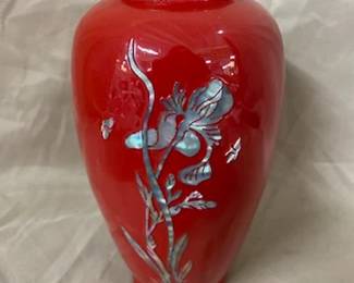 Brass Korean Red Enamel Vase